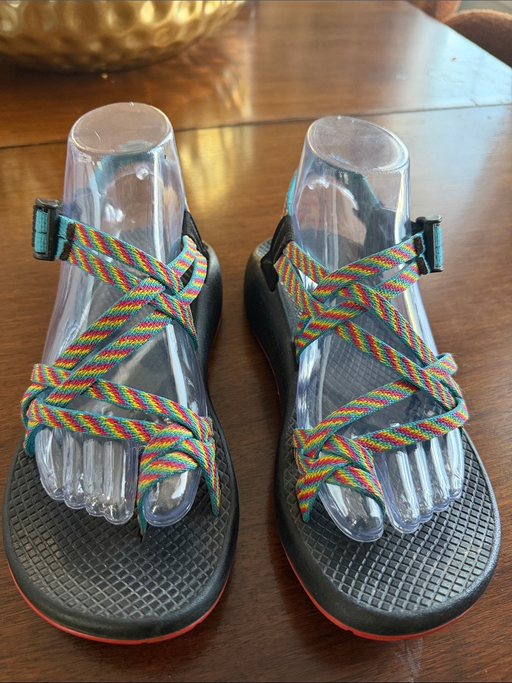 Chaco Black Footbed Sandals with Rainbow Straps